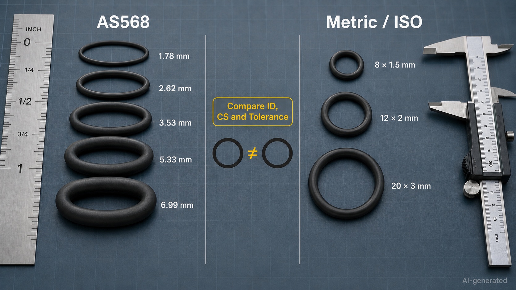 as568 vs metric o ring size comparison