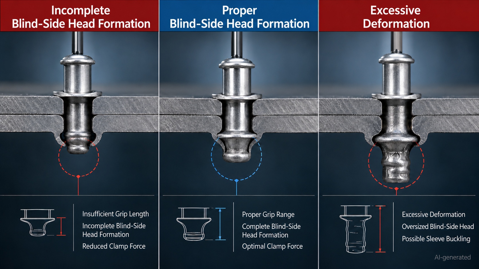 blind rivet grip range too short correct too long