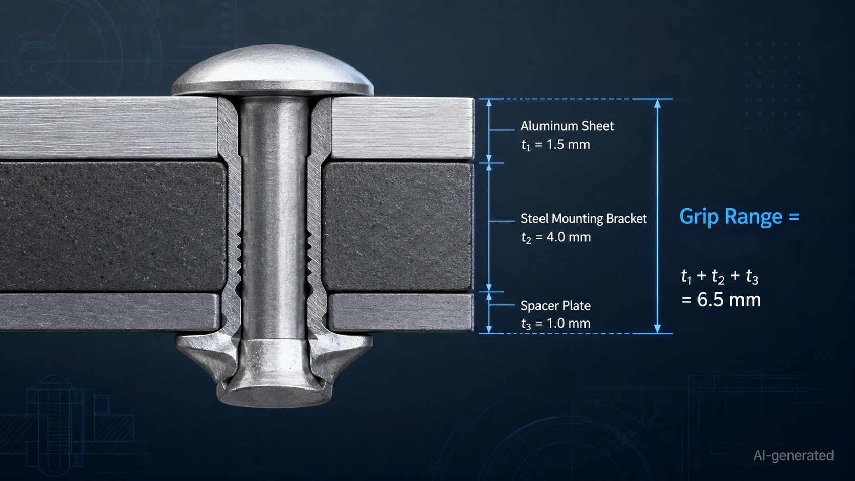 blind rivet grip range total thickness