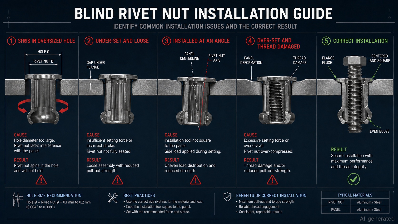 blind rivet nut common problems