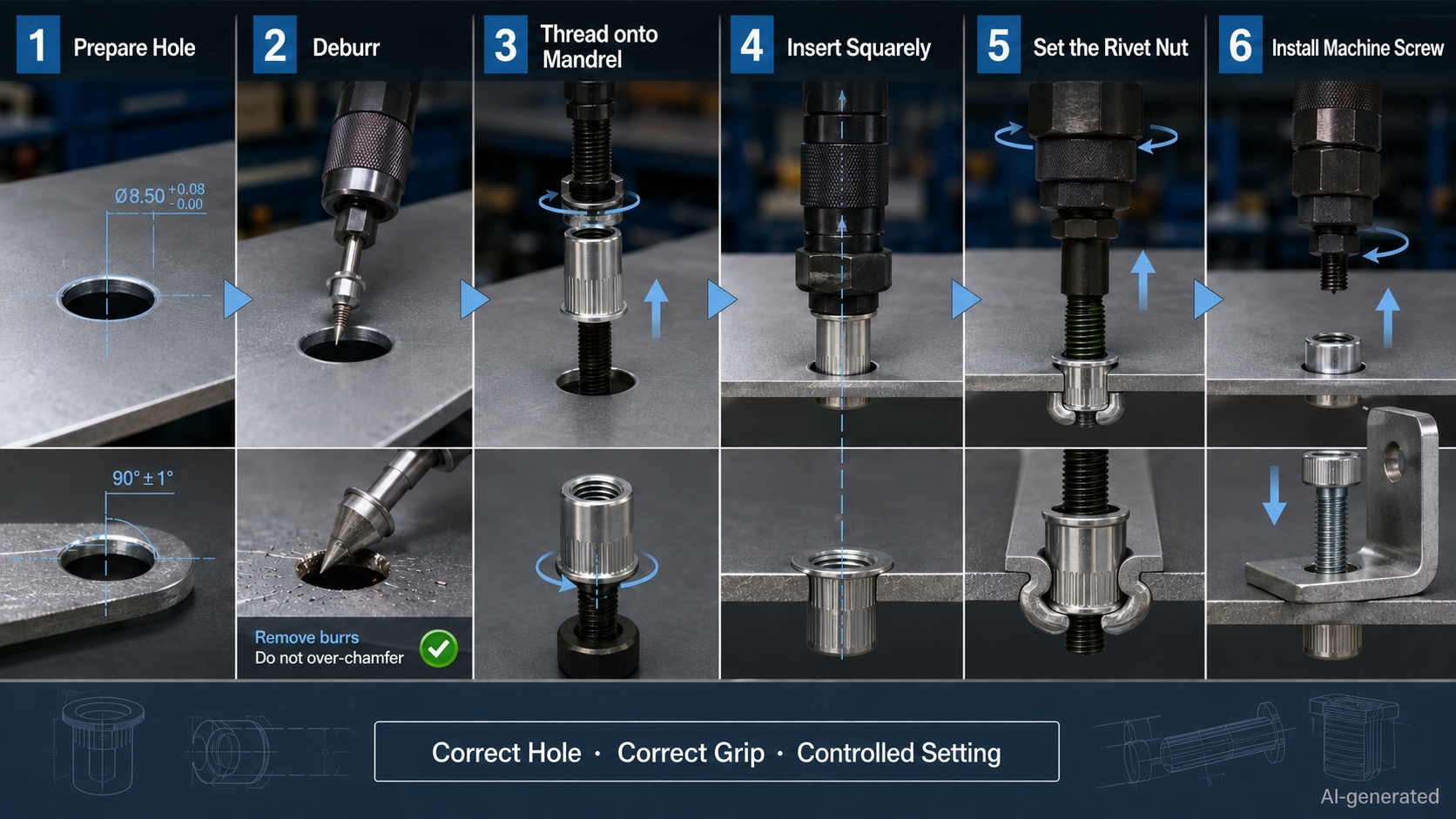 blind rivet nut installation workflow