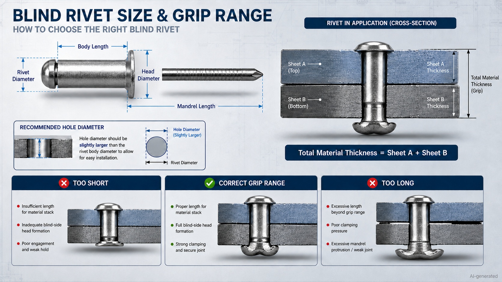 blind rivet size and grip range