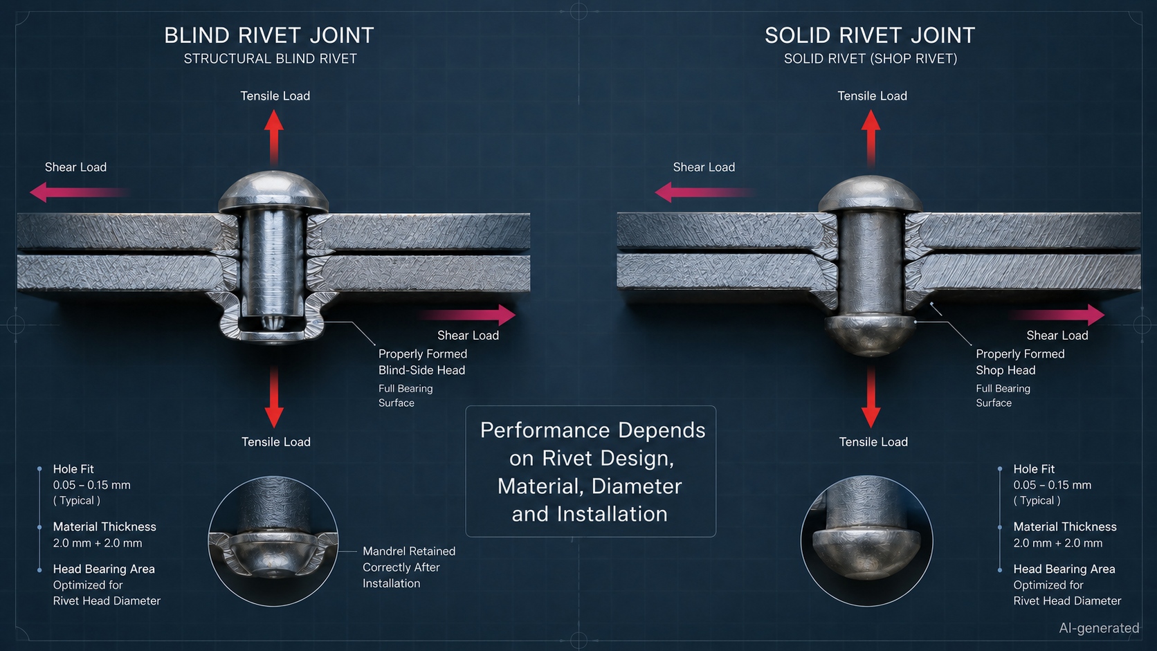 blind rivet solid rivet load performance comparison