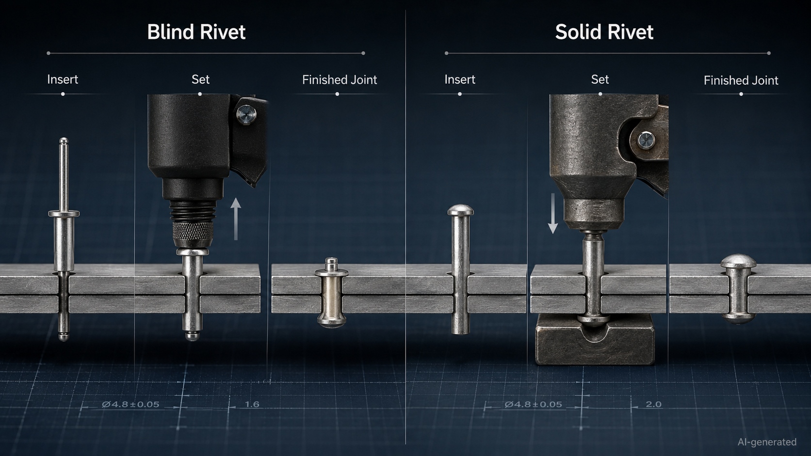blind rivet vs solid rivet working principle
