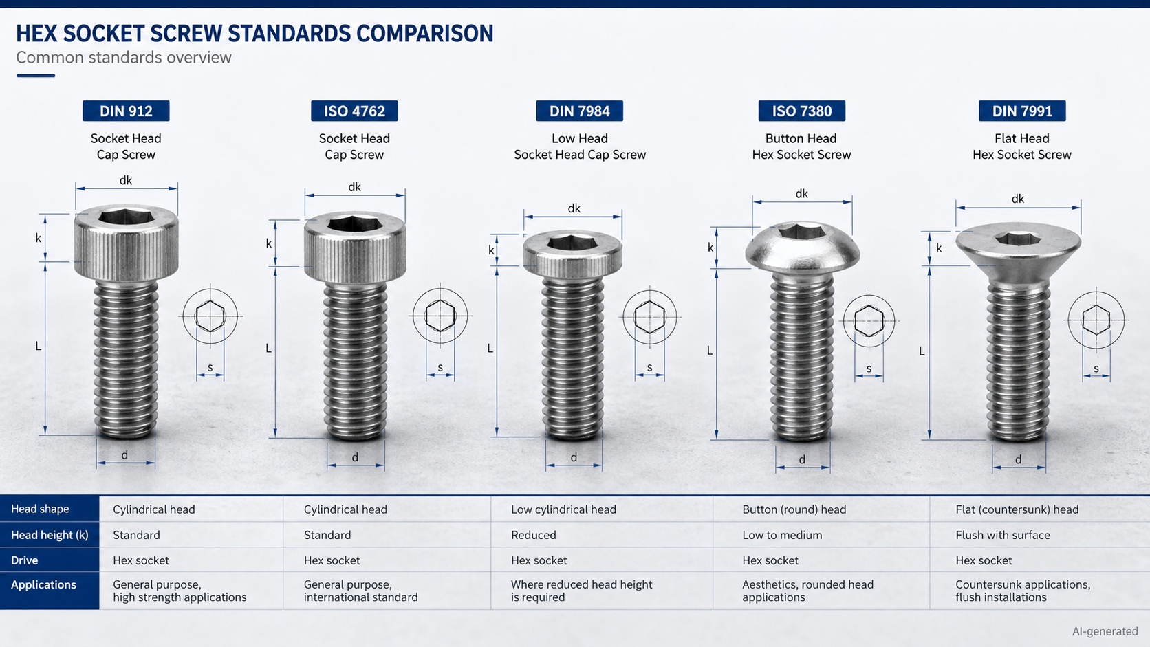 hex socket screw standards comparison