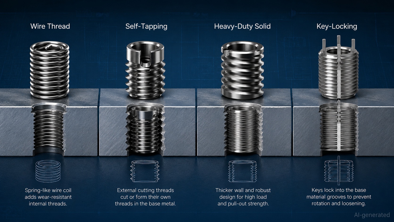 metal threaded inserts type comparison