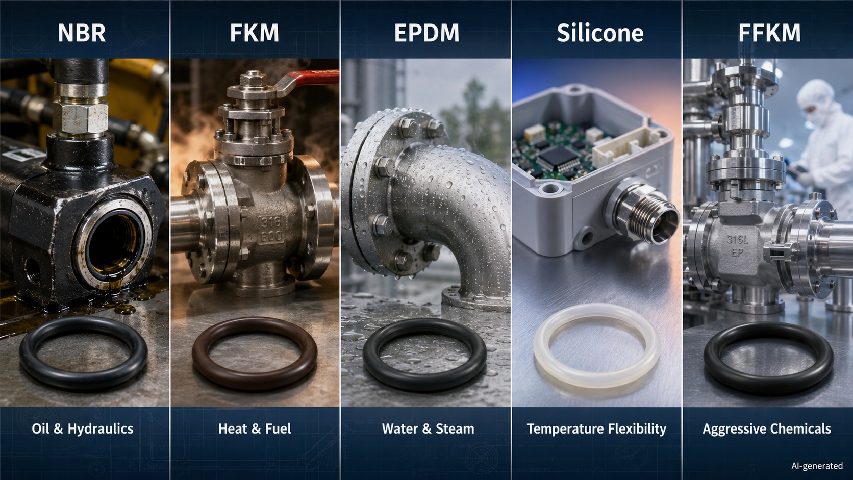 o ring material comparison nbr fkm epdm silicone ffkm