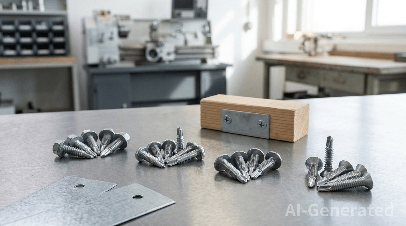 Different types of self-drilling screws with various head styles and drill points