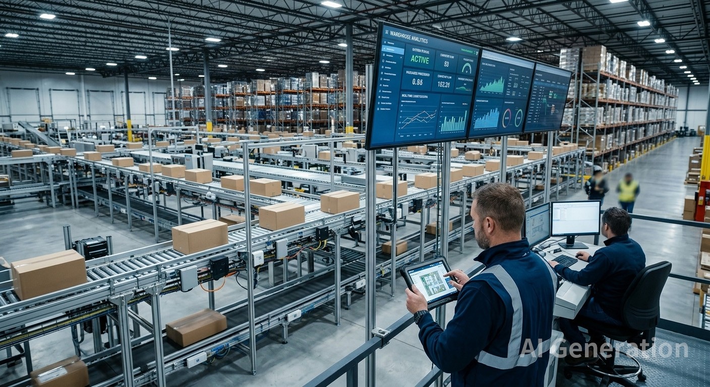smart warehouse IoT conveyor system with digital monitoring dashboard