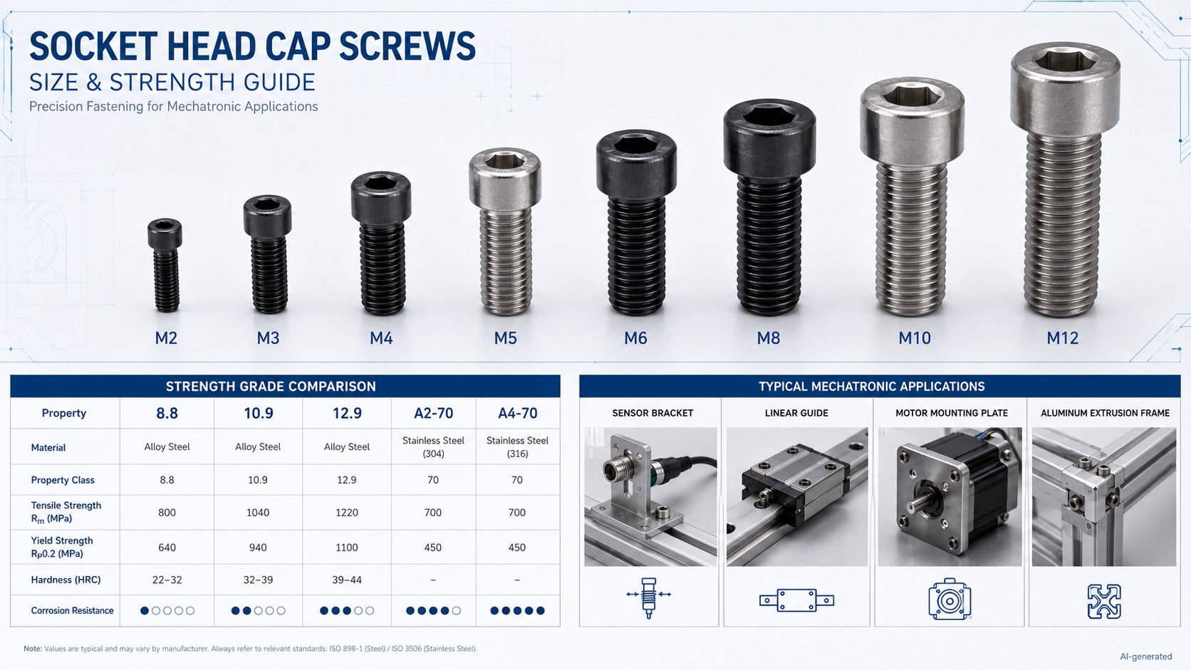 socket head cap screw sizes strength grades