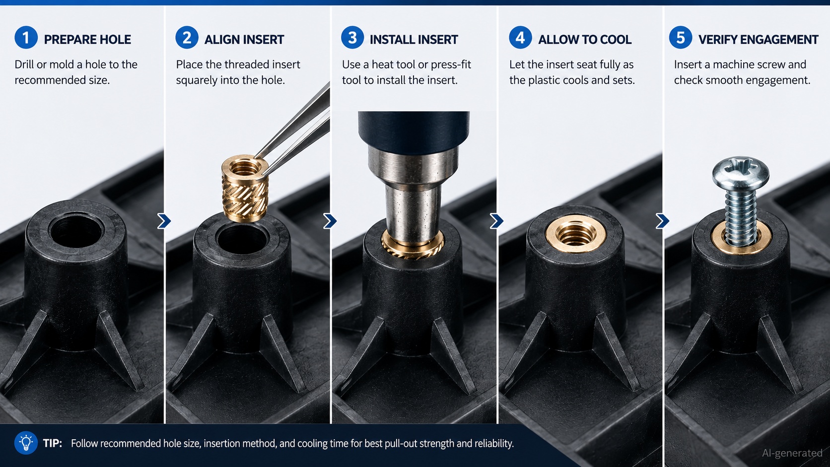threaded inserts for plastic installation workflow