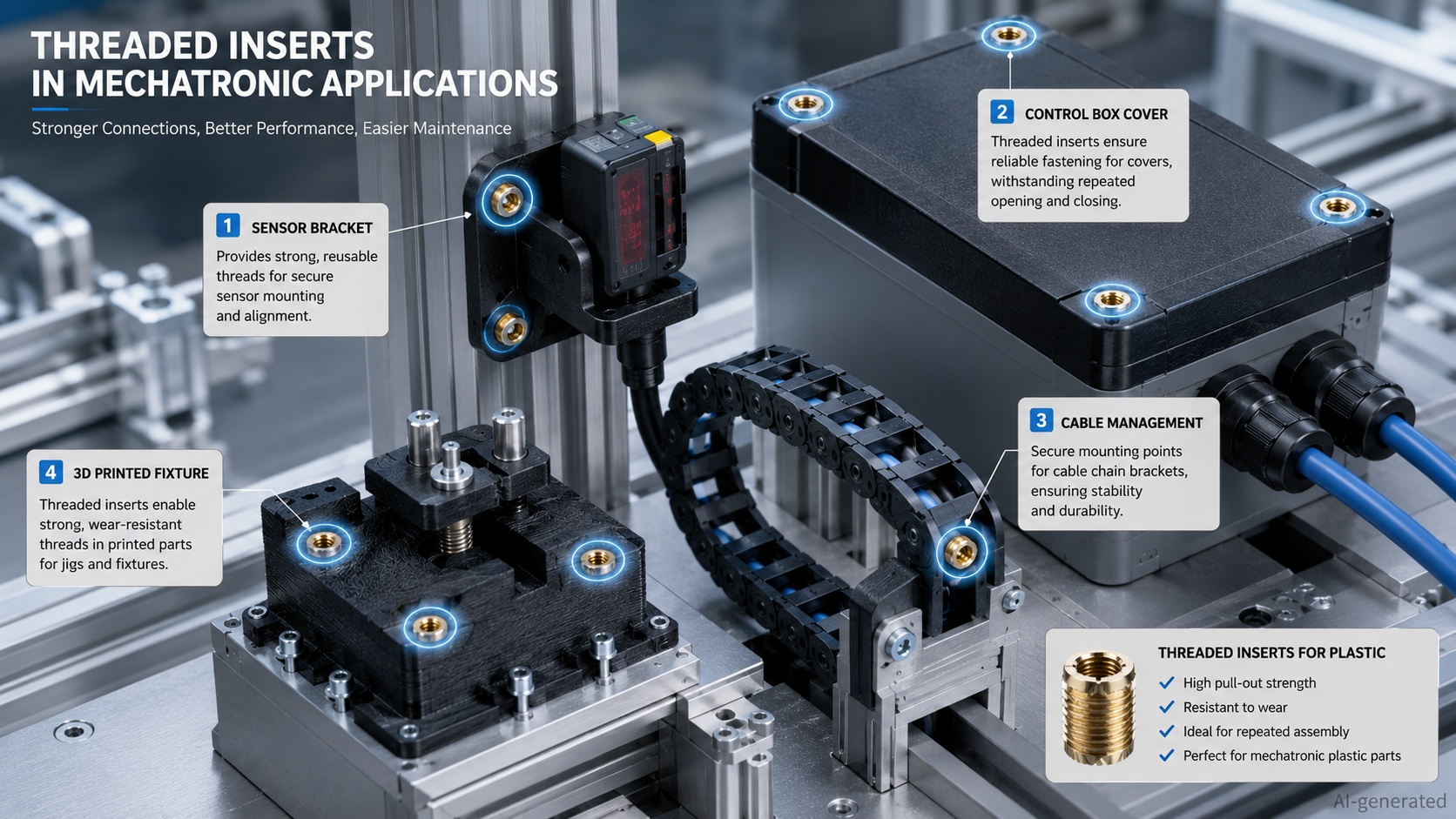threaded inserts for plastic mechatronic application