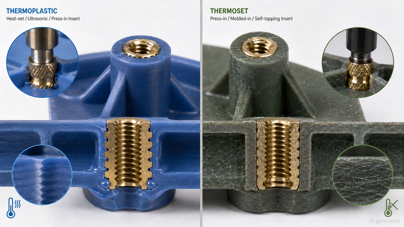 threaded inserts for plastic thermoplastics vs thermosets