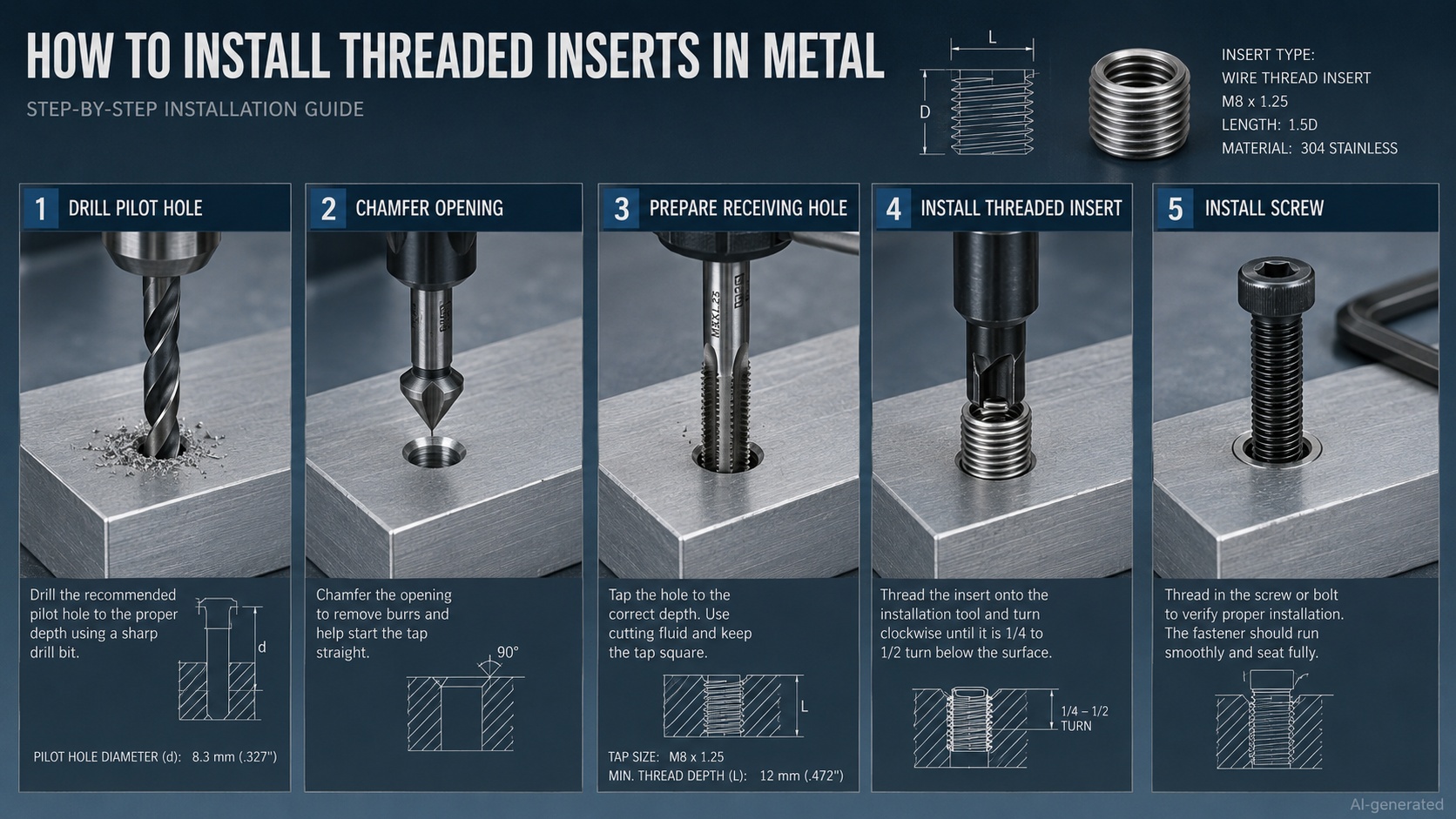 threaded inserts installation metal