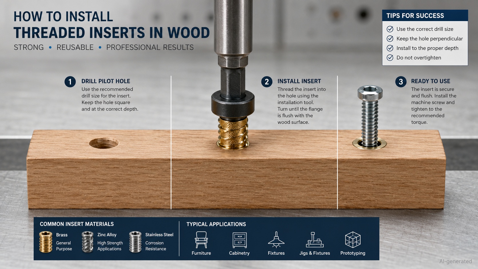 threaded inserts installation wood
