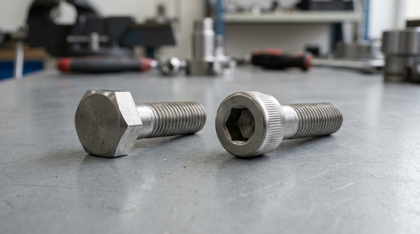 External hex-head screw and internal hex socket-head cap screw shown side by side