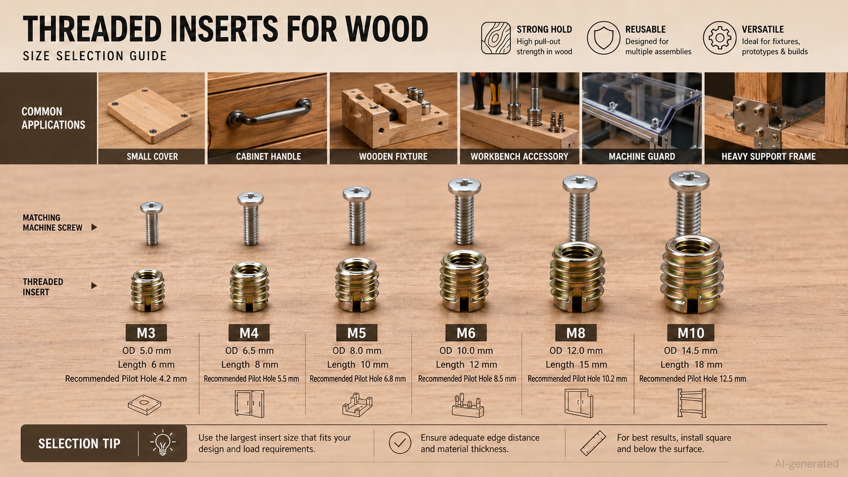 wood threaded insert size selection guide